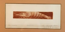 Eiko Kawakubo "Carmine" Etching Framed 9/30 Limtd Ed Japanese Mexico Shrimp Sea