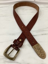 Vintage Custom Heavy Brass Buckle Set on a Thick Leather BELT 35 1/2" - 40 /2"