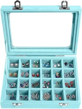 Jewelry Box 24 Grid Velvet Earrings Holder Tray Detachable Earring Case Jewelry