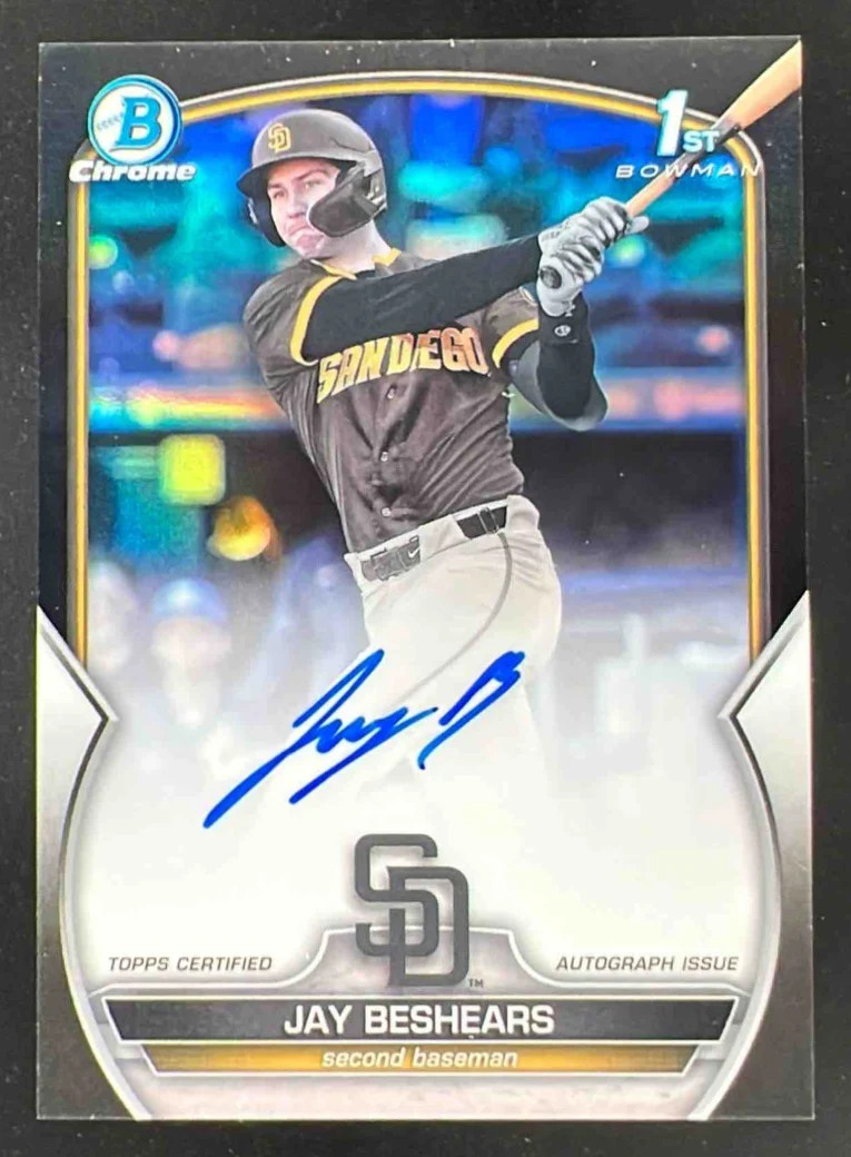 2023 Bowman Chrome Autographs Black Refractor #CDA-JBE Jay Beshears RC Auto /75