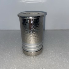 Hammered Tzedakah Charity Box Round Silver with Silver rings TZC-3