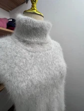 Angora Sweater Blended Jumper Fuzzy Soft Turtleneck Side Slit Pullover