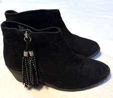 WONDER NATION Girls Black Sueded Ankle Boots 4 Youth Tassel Boot