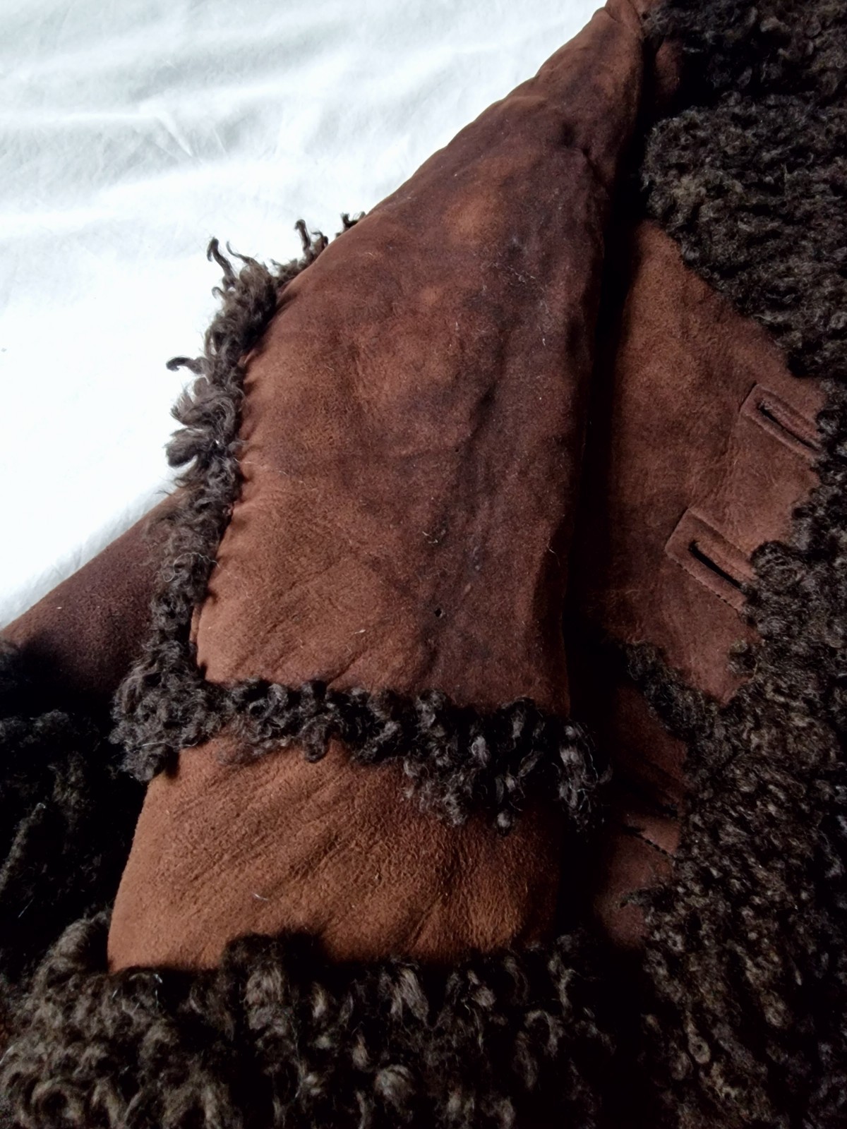 Unique Rare Vintage Y2k Genuine Sheepskin Curly Hair Size 8 UK Small Brown Coat image 7