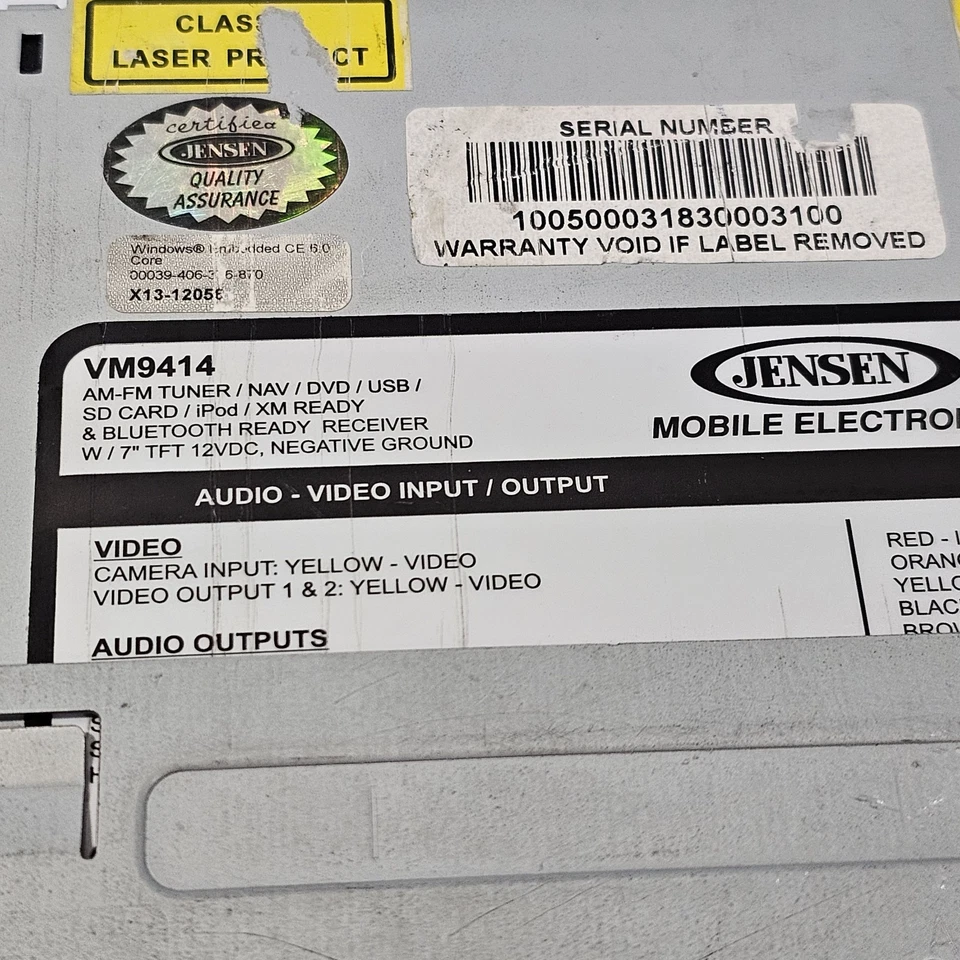 Jensen VM9414 In Dash DVD Reciever Single Din Flip Out Cut Cables UNTESTED AS IS - Image 2 of 4