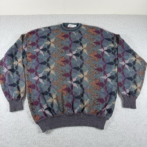 Vintage St Croix Sweater Mens Large Multicolor Grandpa 3D Pullover Crewneck 90s - Picture 2 of 6
