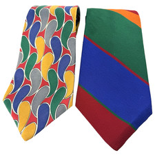 Vintage Lot of 2 Mens Rooster Neck Ties Colorful Abstract 100% Silk Made in USA