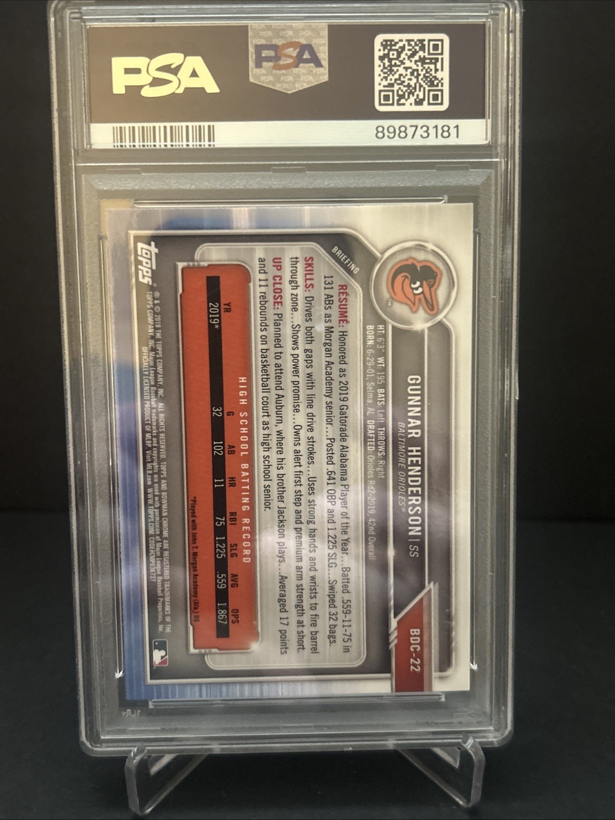 2019 Bowman Chrome Draft Sapphire Edition - Gunnar Henderson #BDC-22 (RC) view 3