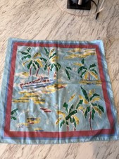 Vintage 1950s Midcentury Tropical Cotton Handkerchief Scarf, Tiki 21  