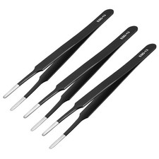 uxcell ESD-13 Tweezers, Anti-Static Stainless Steel Non-magnetic Blunt Black