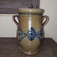 Rowe Pottery Historical Collection Salt Glaze 12.5" Lidded Crock Canister Cobalt