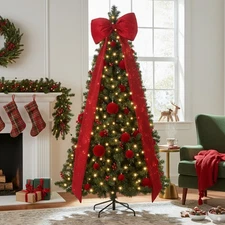 LEADZM 7.5 FT Artificial Christmas Tree with DIY 300 Warm White LED Lights, Hing