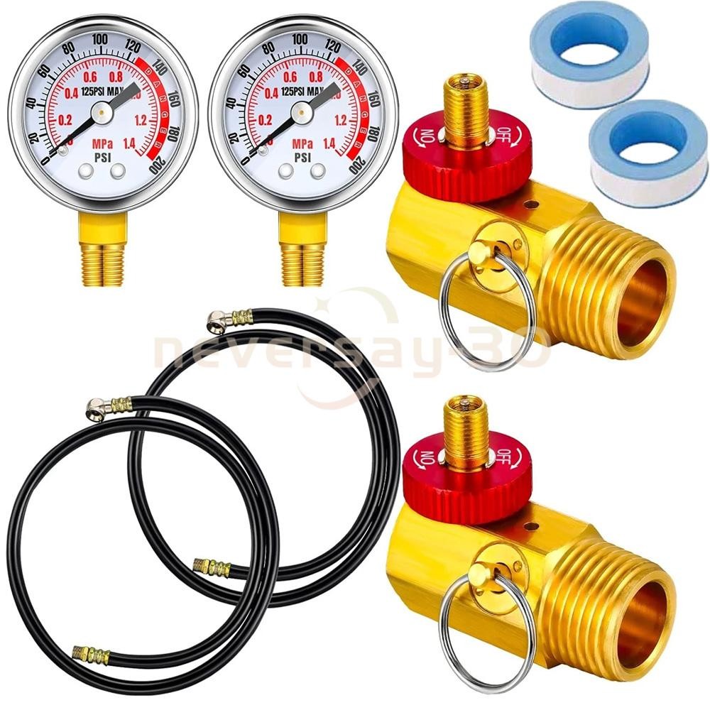 2Pcs Air Tank Repair Kit Including Safety Valve, 0-200 PSI 2'' Pressure Gauge