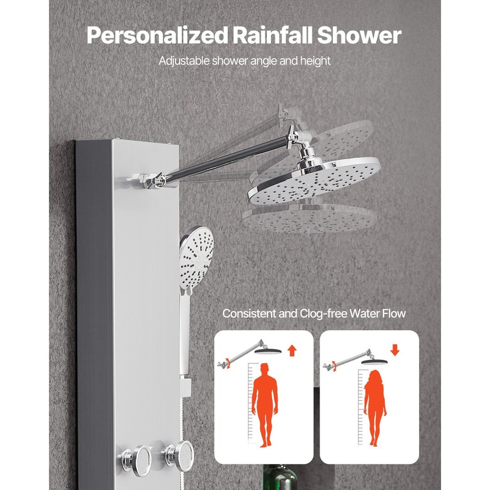 Shower Panel Tower System Rainfall Head 49 in Brushed Stainless Steel ...