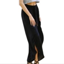 Boho Black Wide-Leg Pants Crochet Trim Angie S Flowy Festival Hippie Beach Style
