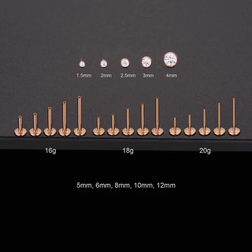 Rose Gold Titanium Zircon Nose Stud Piercing Jewelry for Eyebrow Ear Cartilage