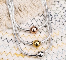 S925 silver Moments Necklace  snake chain silver rose gold yellow gold clasp