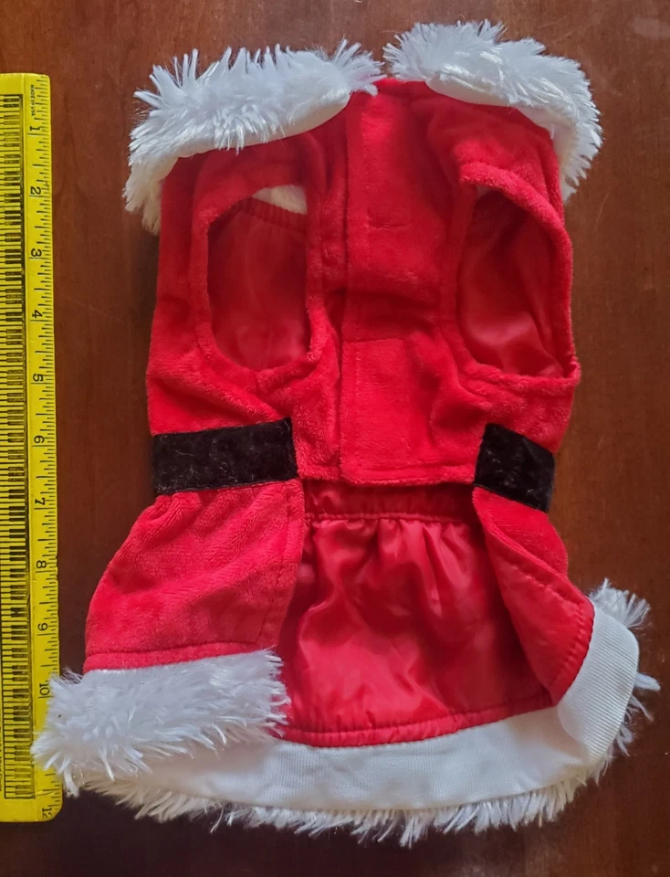 XXS Disfraz de Mascota de Navidad Estilo Mrs. Claus - Terciopelo Rojo Negro Lazo Blanco Piel Sintética Foto 2 de 4