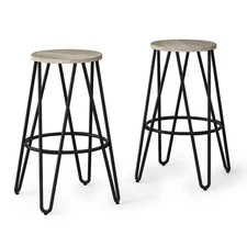 WyndenHall 26" Set of 2 Kendall Metal Counter Height Barstools with Wood