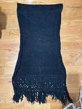 Black Fringed Scarf / Shaw / Stole