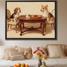 Oil Painting Dog Beagle Corgi Canvas Print Living Room Dog Wall Art Decor