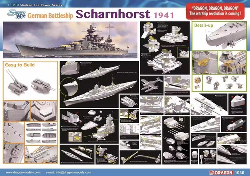Dragon 1036 1/350 Acorazado Alemán Scharnhorst 1941 Modelo Kit - Imagen 3 de 3