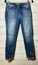 KanCan Jeans Women's 5/26 Skinny Ankle Blue Denim Distress Raw Hem Pants 26 24
