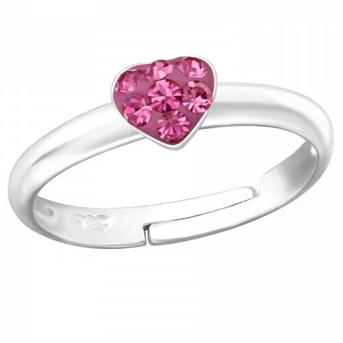 Pink Kristall Herz Mädchen Finger ring 925 Sterling Silber Kinderschmuck z-417 - Bild 1 von 3