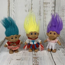 Ace Novelty Treasure Troll Doll Bluegreen Hair & 2 TN’T Purple Yellow 1991 Lot
