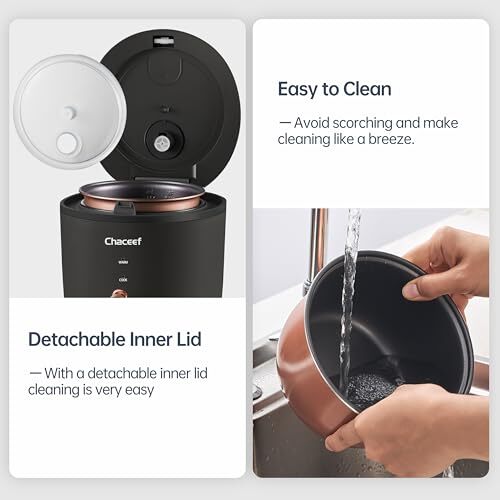 Mini Rice Cooker 2-Cups Uncooked Small Rice Cooker with Non 1.2L D(Black) - 第 7/7 張圖片