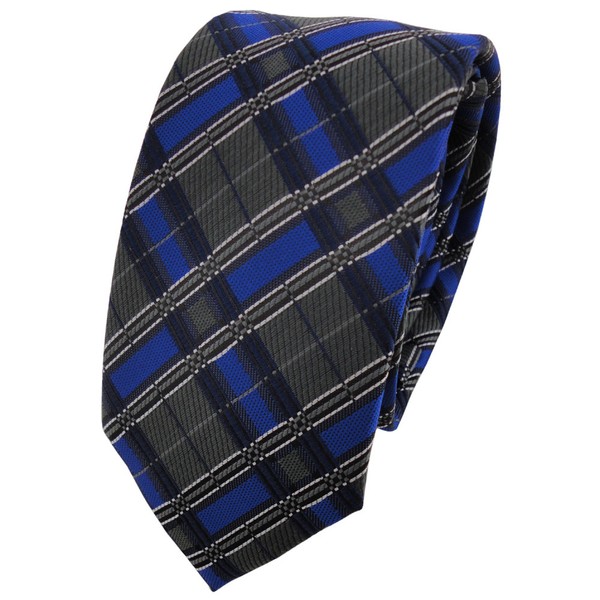 Schmale Tigertie Designer Krawatte Blau Royal Anthrazit Silber Schwarz Kariert-image