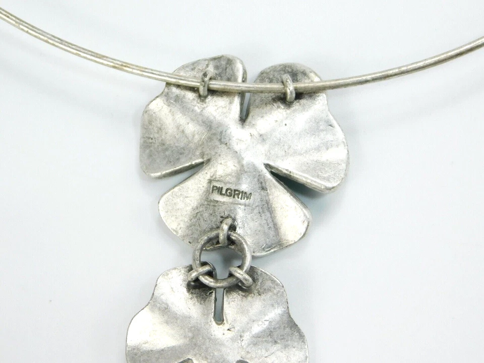 Collar Colgante Flor Esmalte Verde Colgante Tono Plata Peregrino Cristal Foto 4 de 4