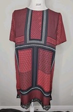 Express Shift Dress Womens  Small PETITE SP Red Black Lace Trim Babydoll Short
