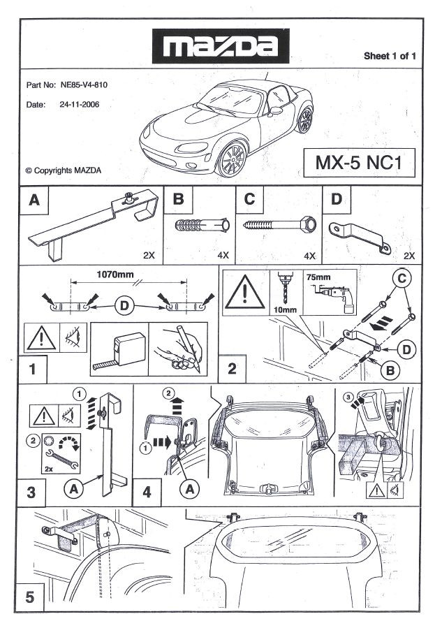 HARDTOP WALL HANGER FOR A MAZDA® MX-5 MK III NC GENUINE OEM  