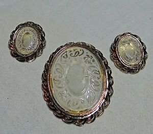Whiting and Davis Gold Tone Cameo Parure