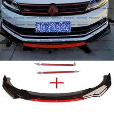 For Volkswagen CC Front Bumper Lip Spoiler Splitter + Strut Rods Black Red