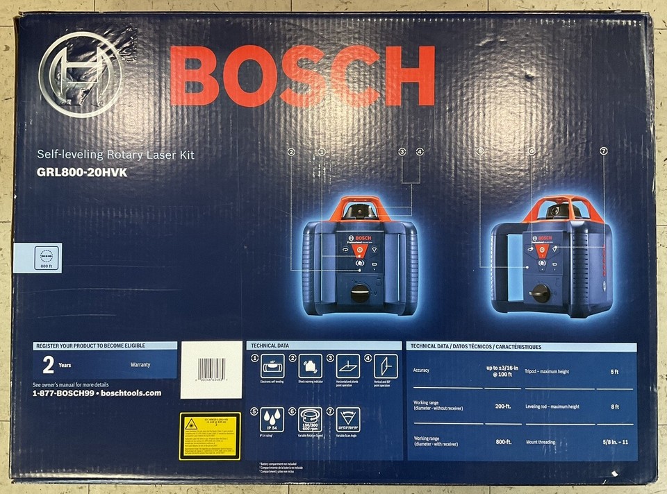 BOSCH GRL80020HVK SelfLeveling Rotary Laser Kit New Sealed! Free