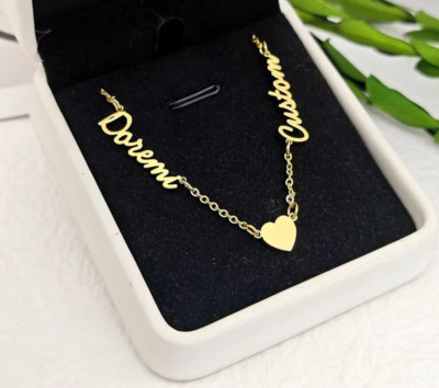 Customized Double Name Necklace Heart Love Pendant Partner Gift Stainless Steel