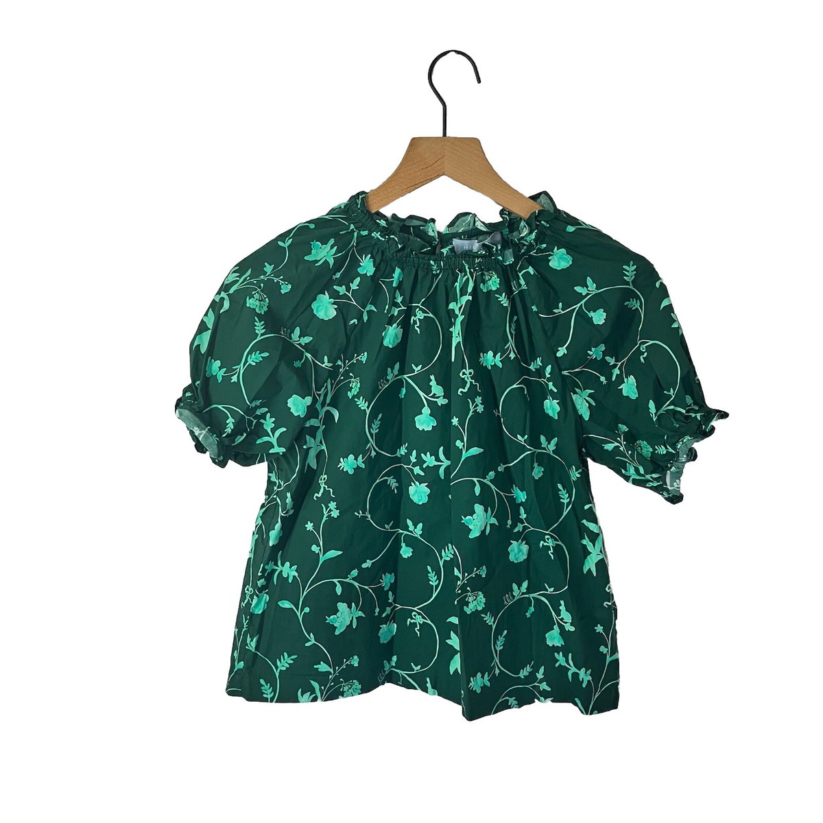 Hill House The Kit Ruffle Top Green Botanical Floral Sz S | eBay
