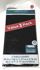 PACK OF 3 Disposable Plastic Tablecloths / Table Covers, 54 x 108 black