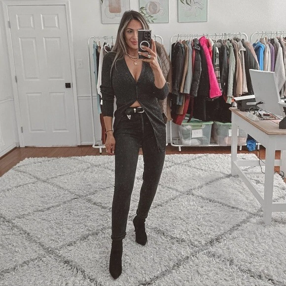 Ceremonia de Apertura Negro Plata Brillante Mangas Largas Suéter Cárdigan XS/S Foto 4 de 4