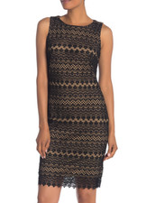 T Tahari Boatneck Lace Dress Black/Nude 14 NWT $168