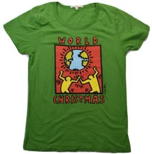 Junk Food Womens Keith Haring World Christmas Green Shirt New Large