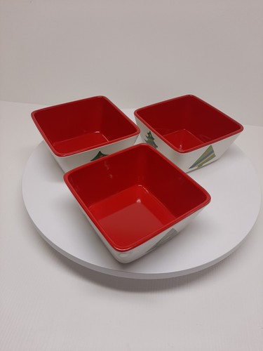 Christmas Melamine 3 Cereal Bowl Set Tabletops Unlimited Red and White D37 - Picture 3 of 9
