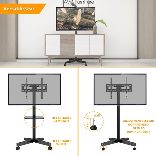 Moderner rollbarer TV-Ständer mobiler TV-Wagen für 32-60 Zoll Flachbildfernseher, Farbe schwarz - Bild 7 von 9