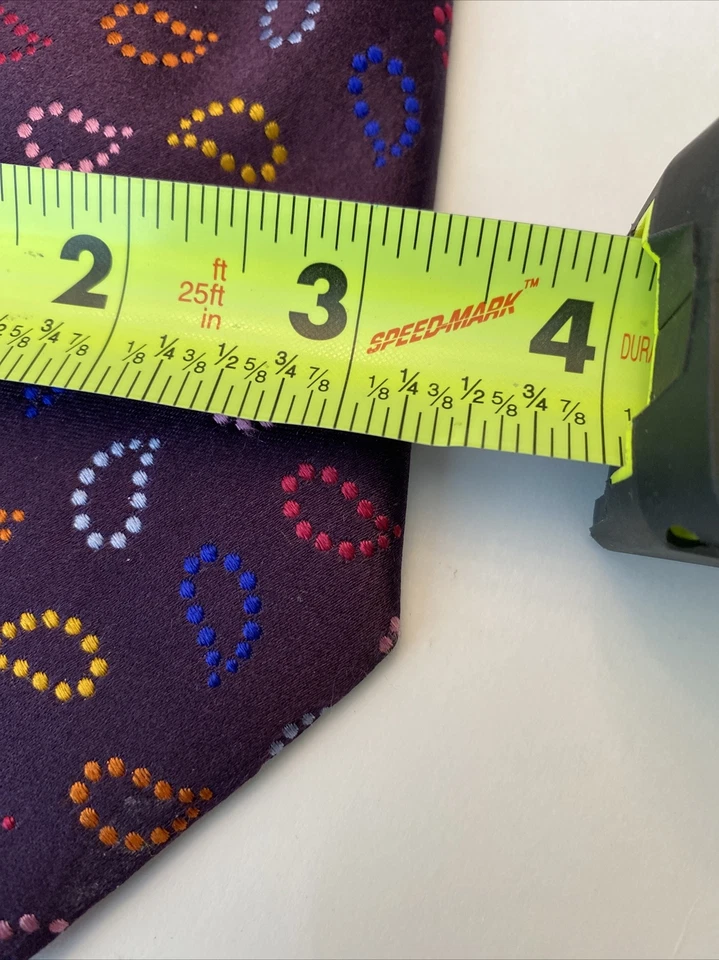 TALLIA men's Tie Modern Paisley 100% Silk Hand Made Pointalism Tie Multi~3.25" - Image 4 of 4