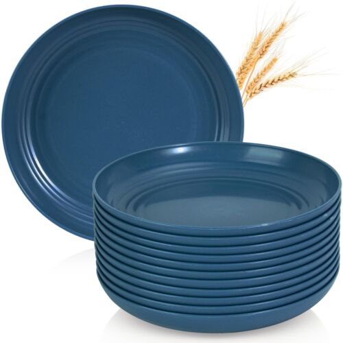 Wheat Straw Plates- 9 Inch 12 Pack Unbreakable Lightweight Plastic Reusable