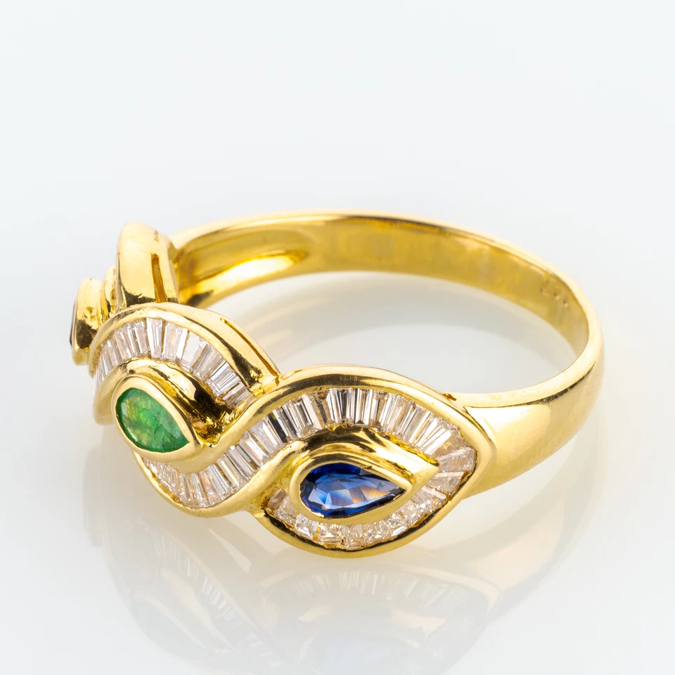 Vintage Ring 750er Gold mit 1.0ct Diamanten, Saphir, Rubin und Smaragd - Bild 2 von 4