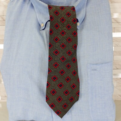 Neck Tie Mens Gray Red Suit Preppy Medallion Foulard Geo Art Narrow CARTWRIGHT