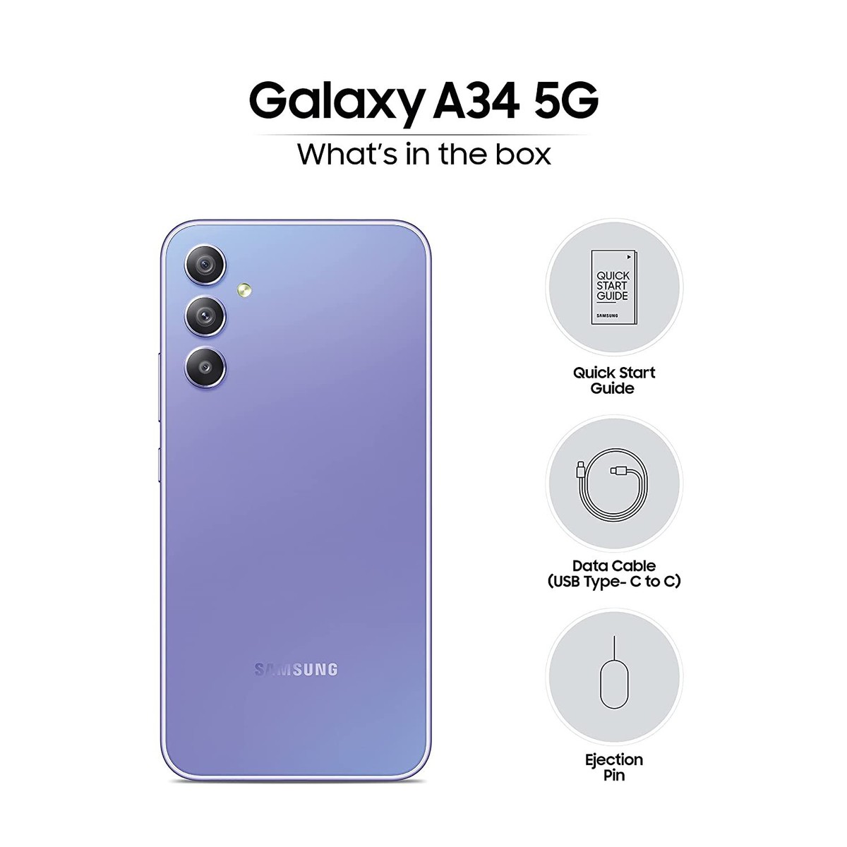 Samsung Galaxy A34 ラベンダー 本体 Samsung Galaxy A34 5G (Awesome Violet, 8GB, 128GB Storage) | 48 MP